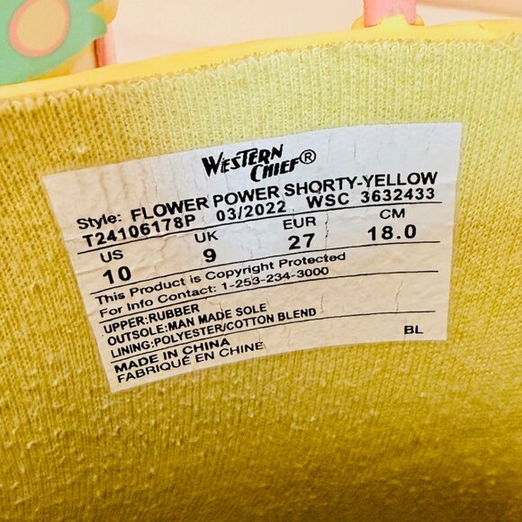 Toddler Girl's Western Chief Flower Power Shorty Rain Boots Size 10 Yellow - Picture 5 of 6